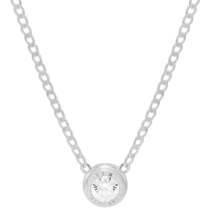 Sterling silver necklace with bezel-set cubic zirconia pendant