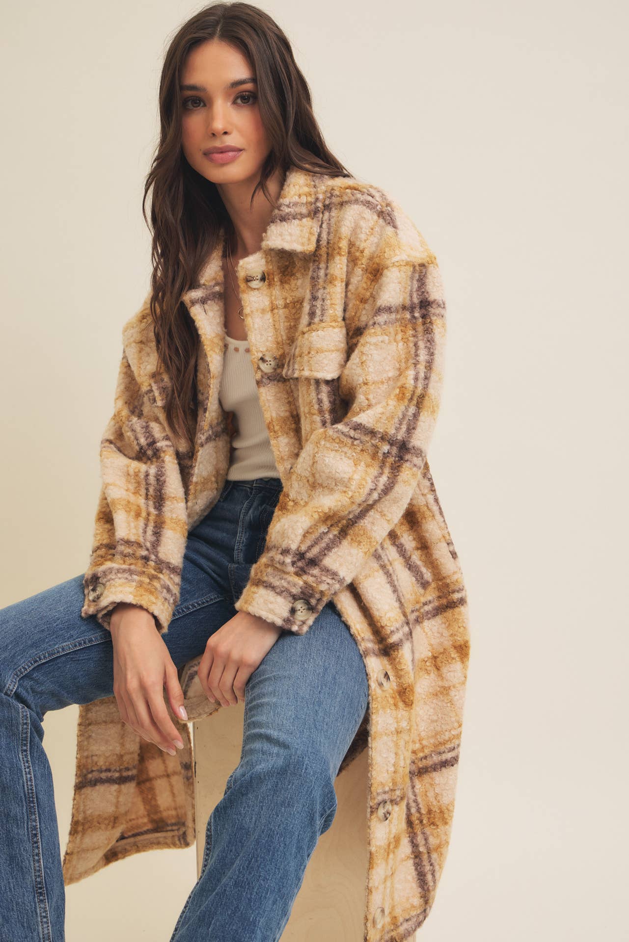 WESTERN PLAID BOUCLE OVERSIZED SHACKET WITH POCKETS