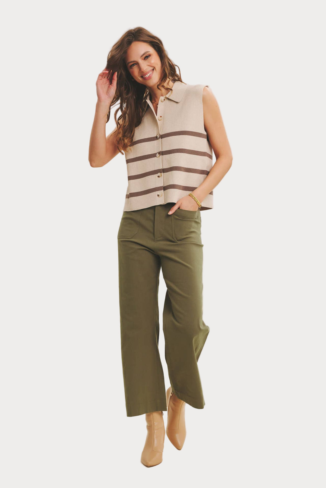 High Waisted Wide Leg Crop Pants | Linen Blend