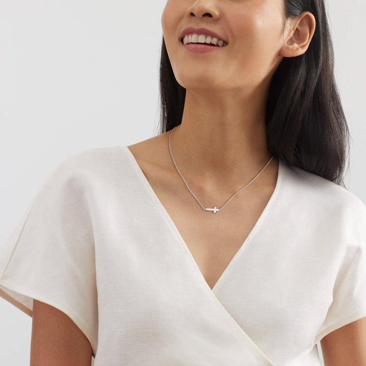 'Simplex Cross' Horizontal Cross Necklace in Sterling Silver