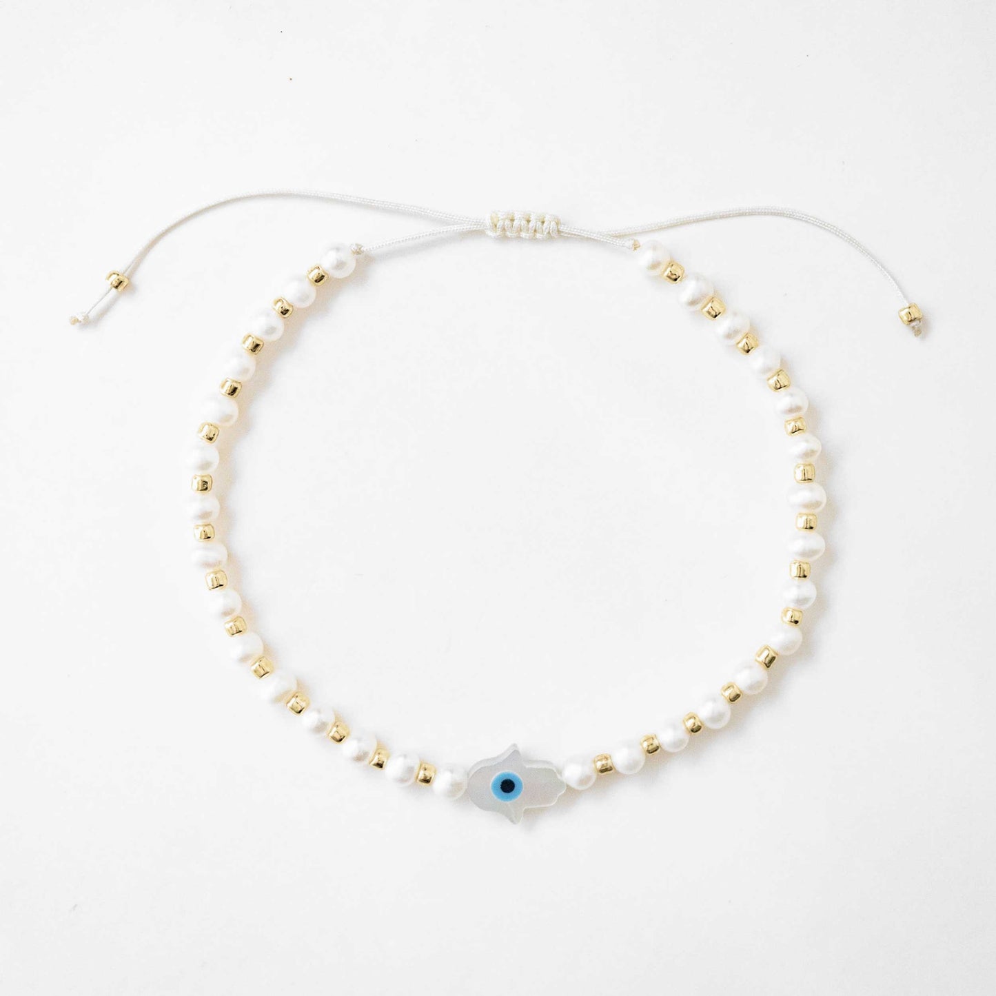 Hamsa Gemstone Bracelet, Freshwater Pearl