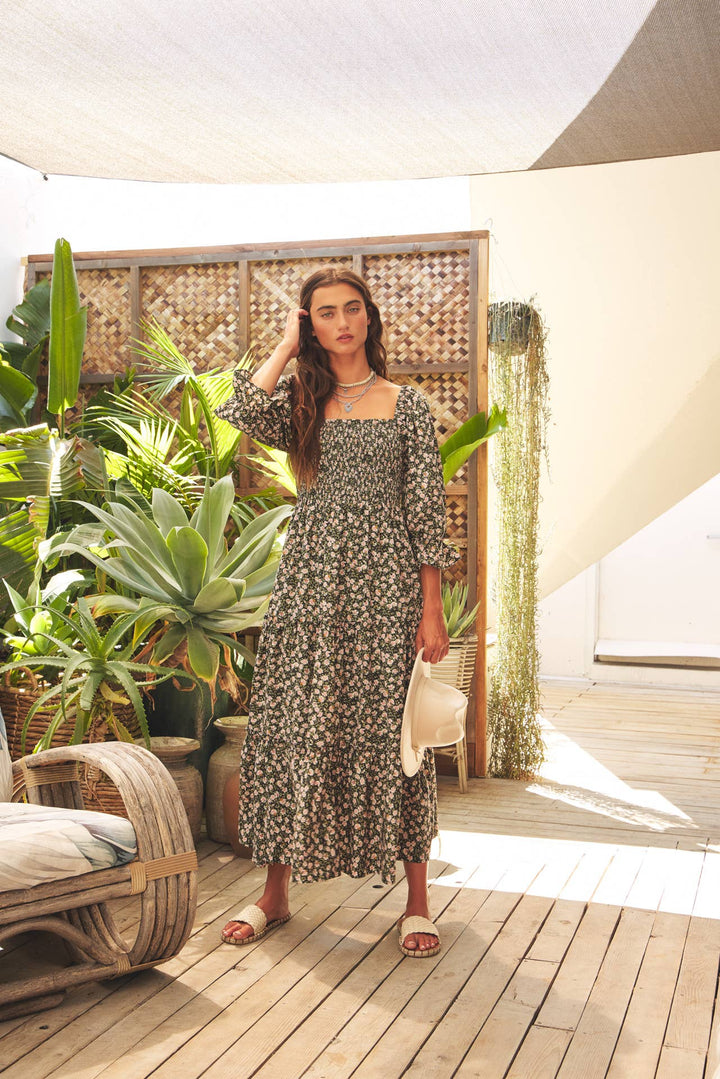Floral Smocked Dress w/ Tiered Ruffles