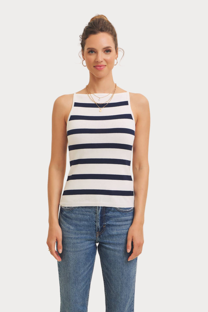 Striped Sweater Tank | Navy & White Breton Stripe Knit Top