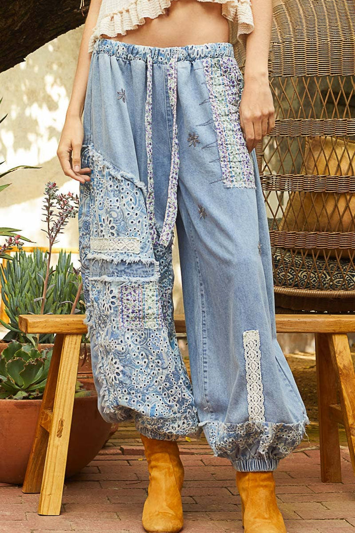 Floral print Patchwork Twill Joger Pants