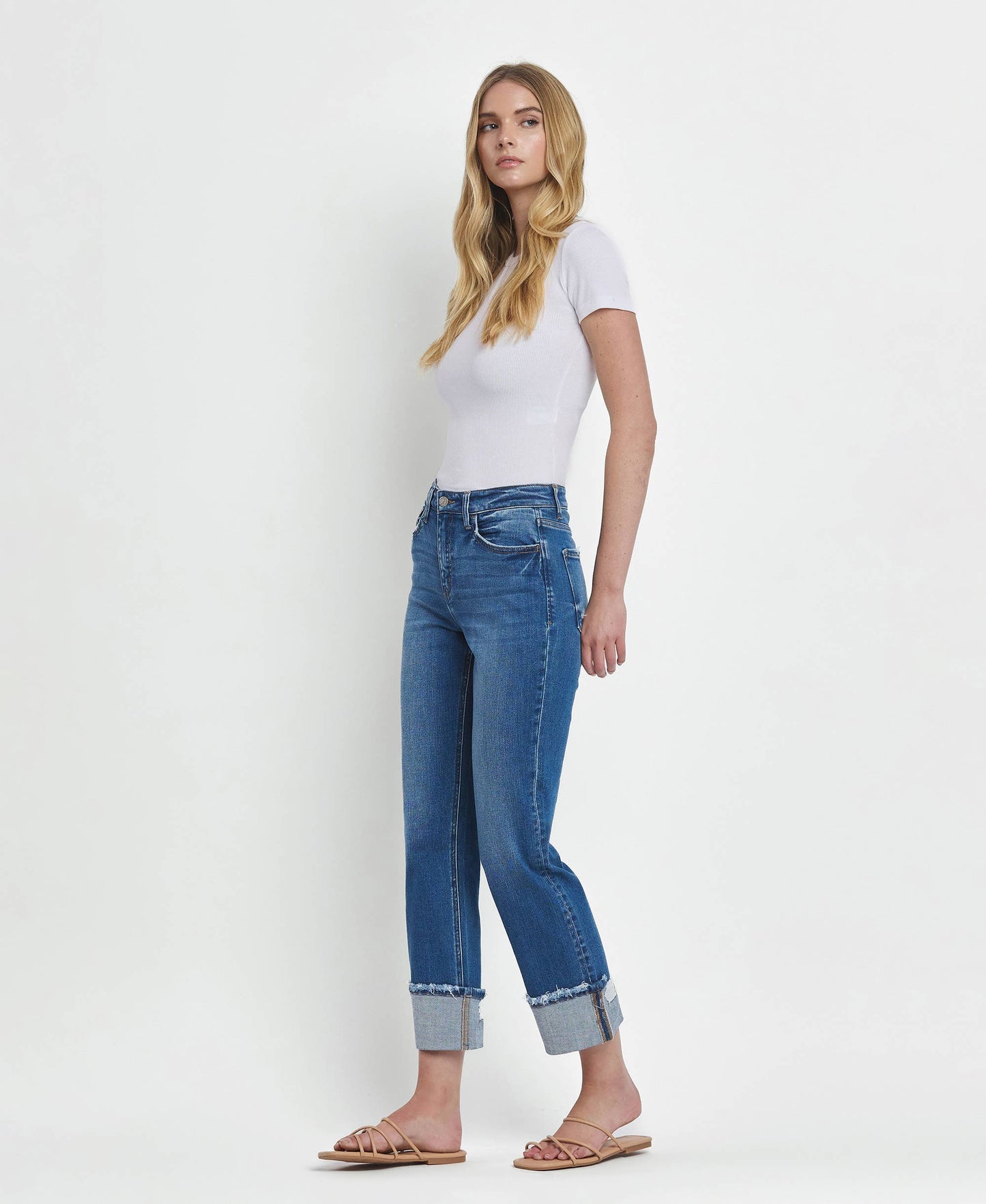 Victoria - High Rise Cuffed Straight Jeans