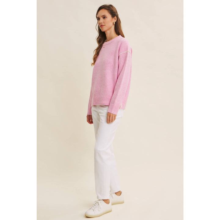 Contrast Seam Soft Knit Sweater | Relaxed Fit Pullover