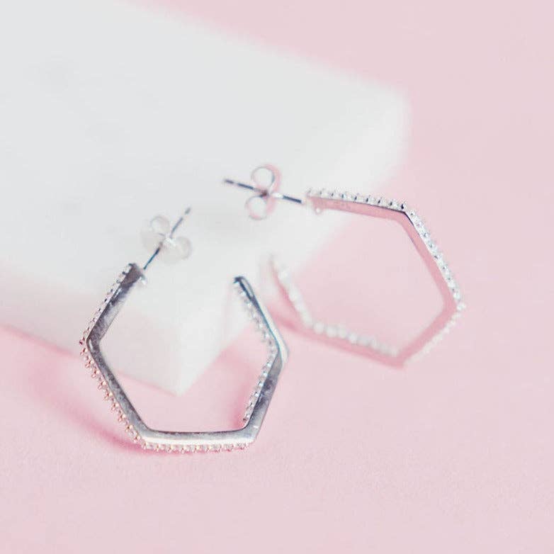 Stardust Pavé Hexagon Hoop Earrings