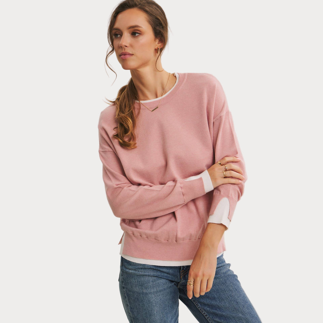 Lightweight Two-Tone Sweater | Soft Viscose Layered-Look Knit