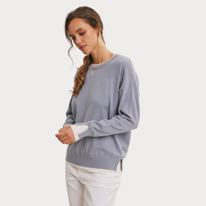 Lightweight Two-Tone Sweater | Soft Viscose Layered-Look Knit