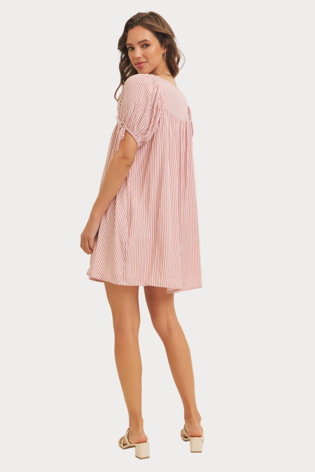 Striped Puff Sleeve Mini Dress | Red & White Square Neck Babydoll Dress