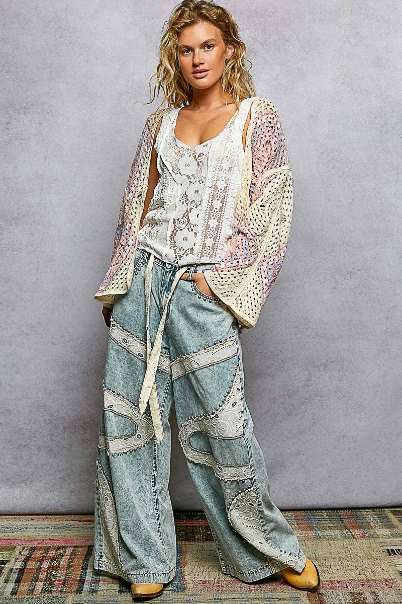 Crochet granny square cardigan with open front and relaxed fit