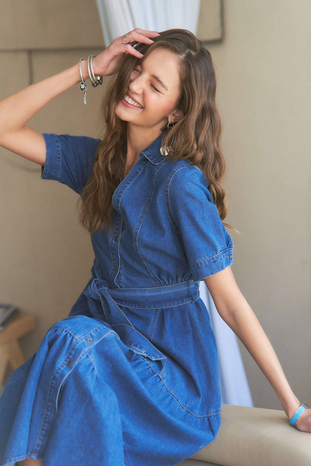 The Harper Belted Denim Midi Dress | Casual & Classic