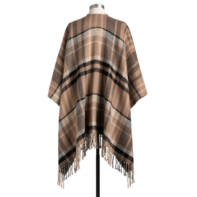 Reversible Plaid Kimono - Camel and Black