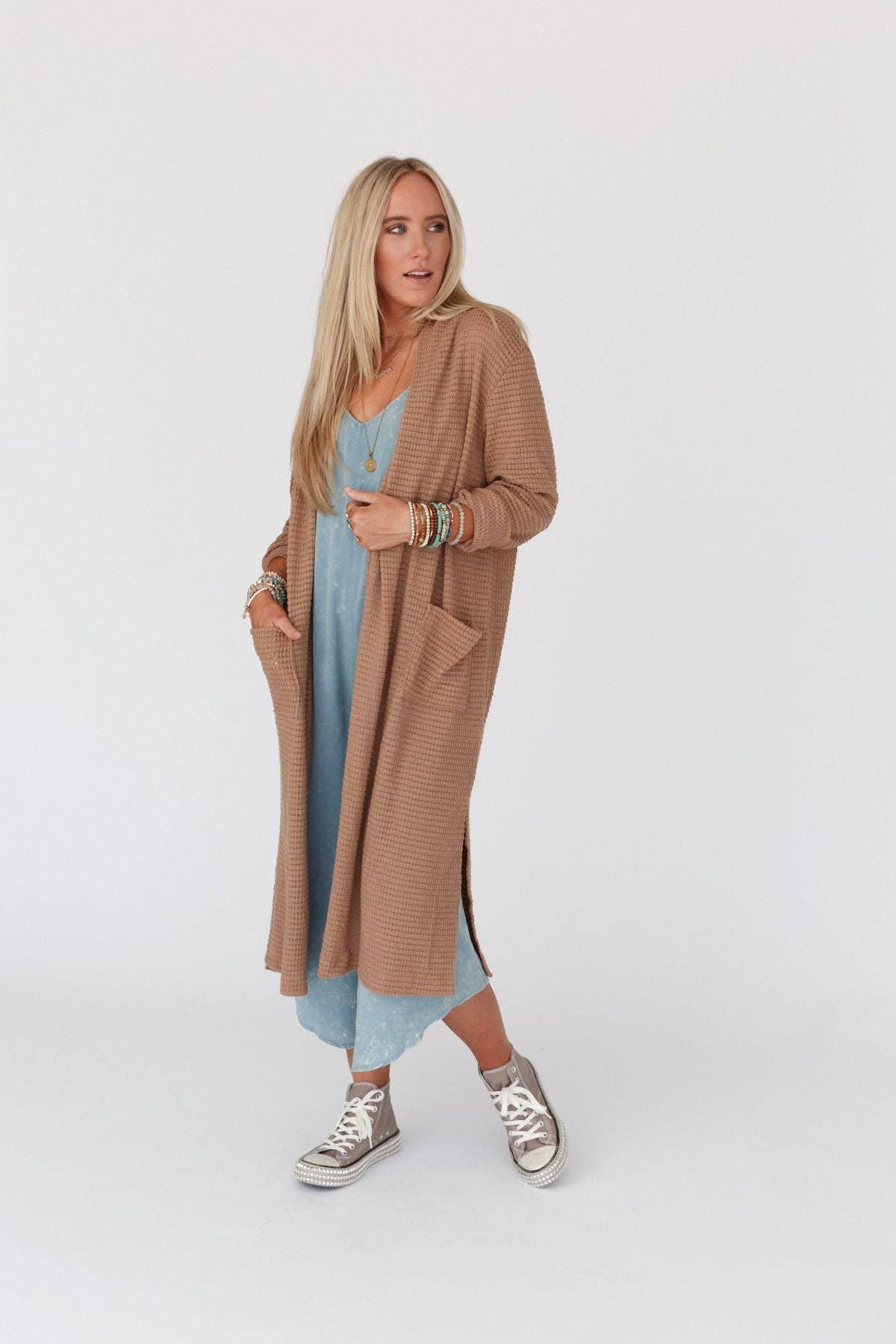 Jayde Waffle Knit Cardigan - Taupe