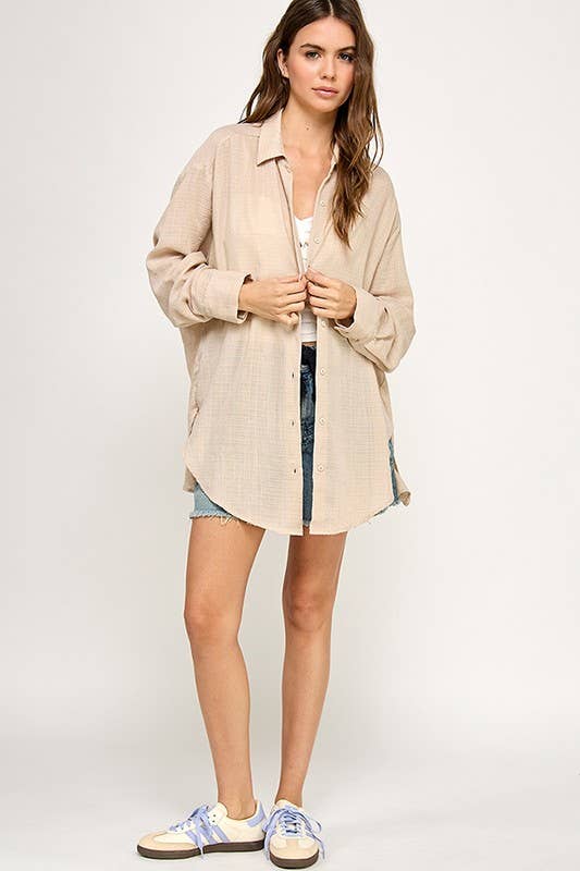WASHED SUPER SOFT SEE THROUGH BUTTON DOWN SHIRTS