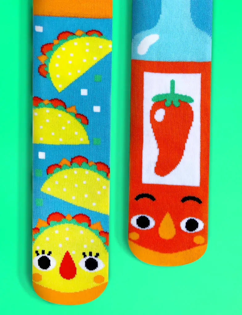 Taco & Hot Sauce Mismatched Non-Slip Socks for Kids