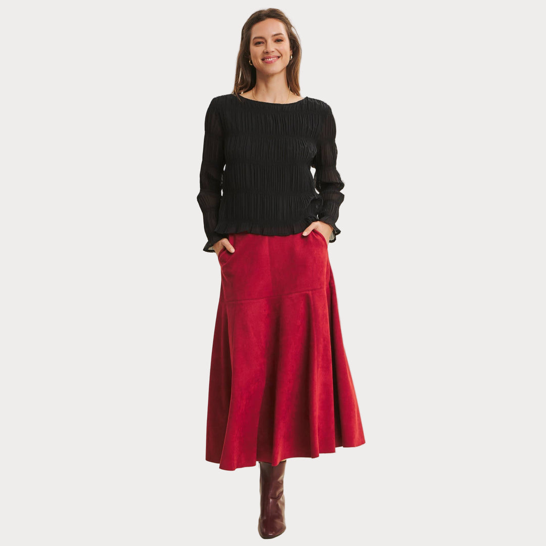 Vegan Suede A-Line Midi Skirt