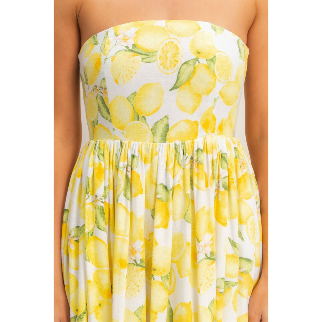 lemon print midi dress Striped Lemon Print Midi Dress M