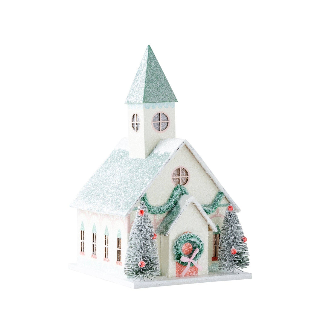 VIL1050 - White Church Light Up Christmas Village House