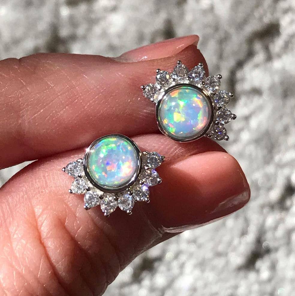 Lois Studs in White Opal