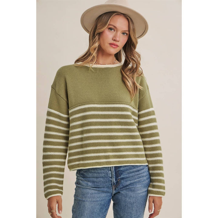 COZY CABIN CONTRAST STRIPE RELAXED SWEATER TOP