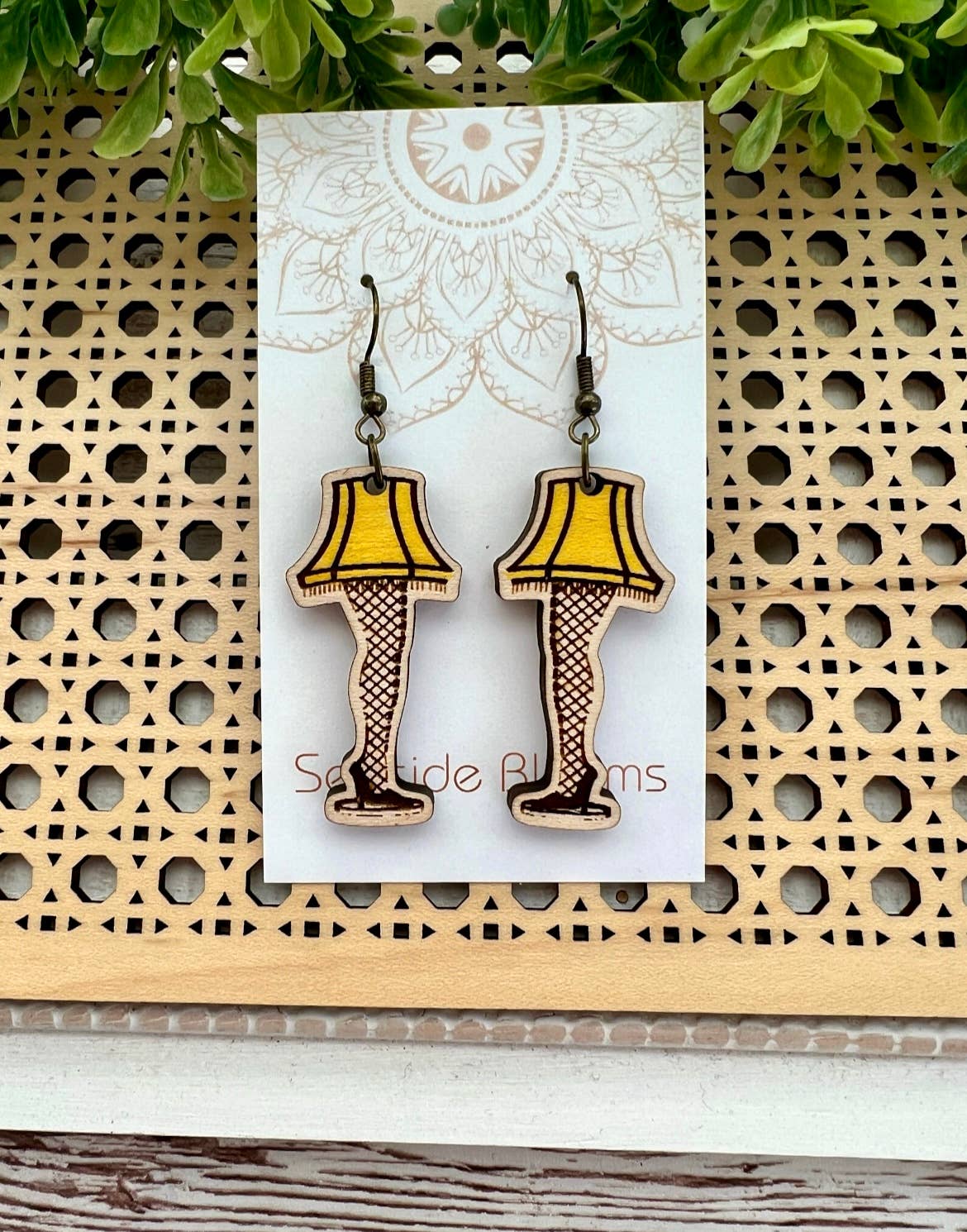 Wooden Earrings - Christmas Lamp