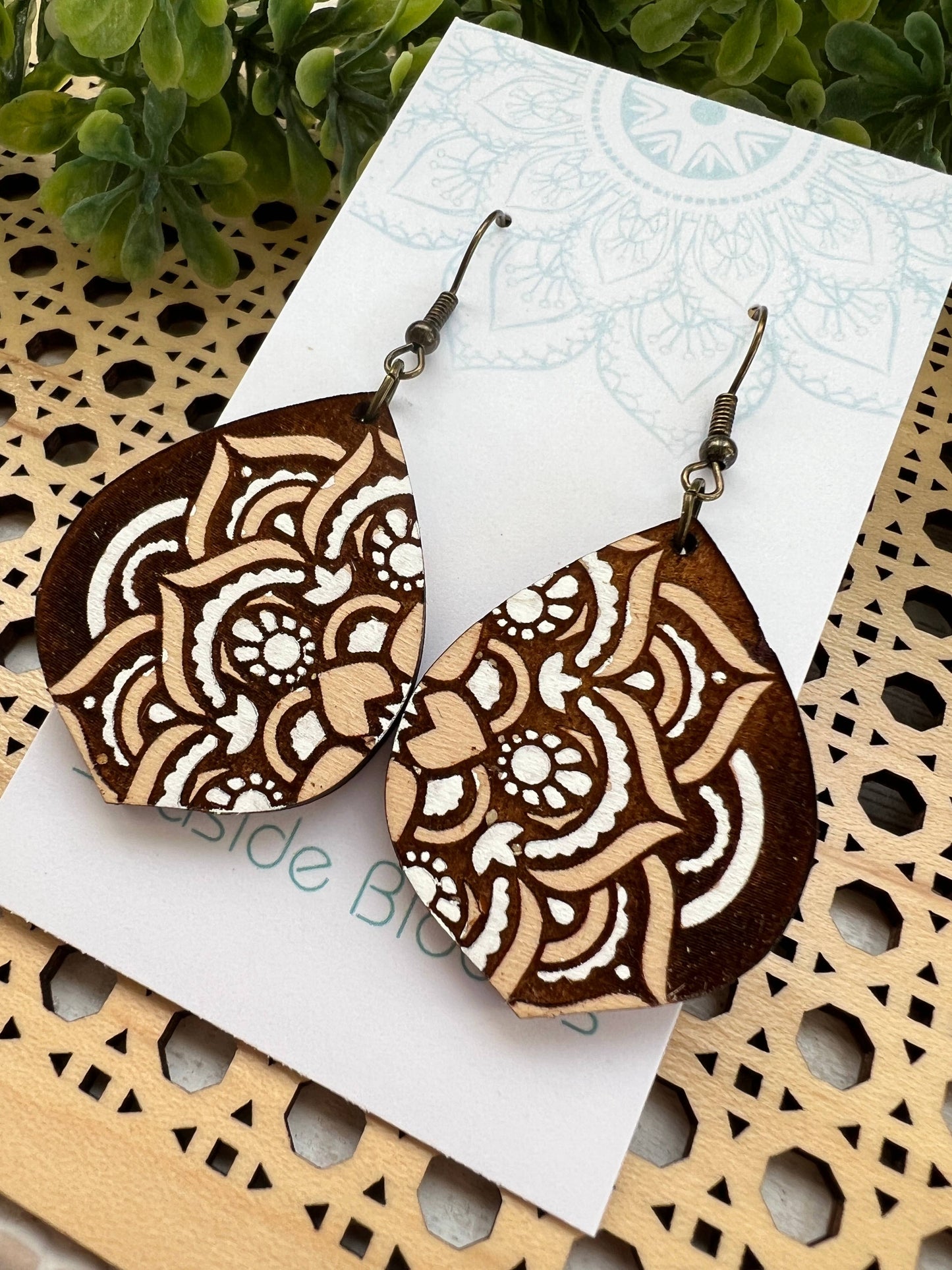 Wooden Earrings - Mandala - Brown