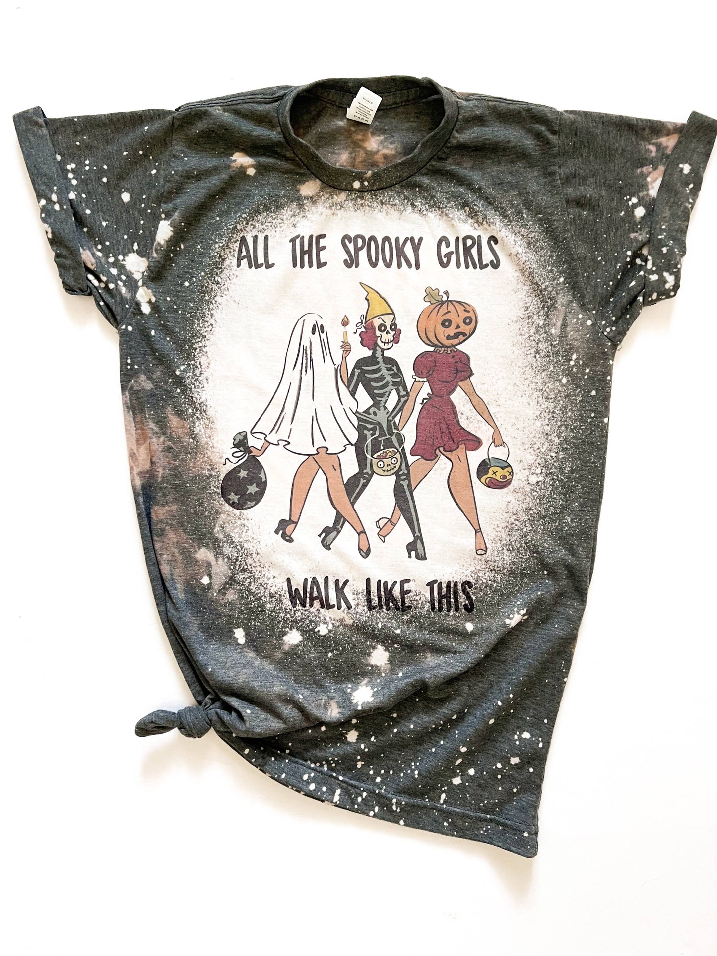 Spooky Girls Walk Like This Halloween Bleached Tee