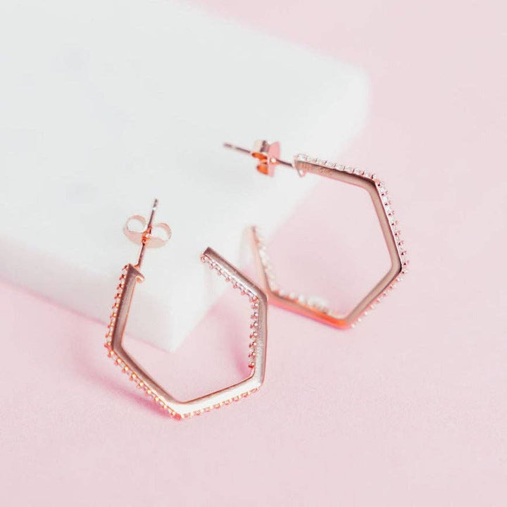 Stardust Pavé Hexagon Hoop Earrings