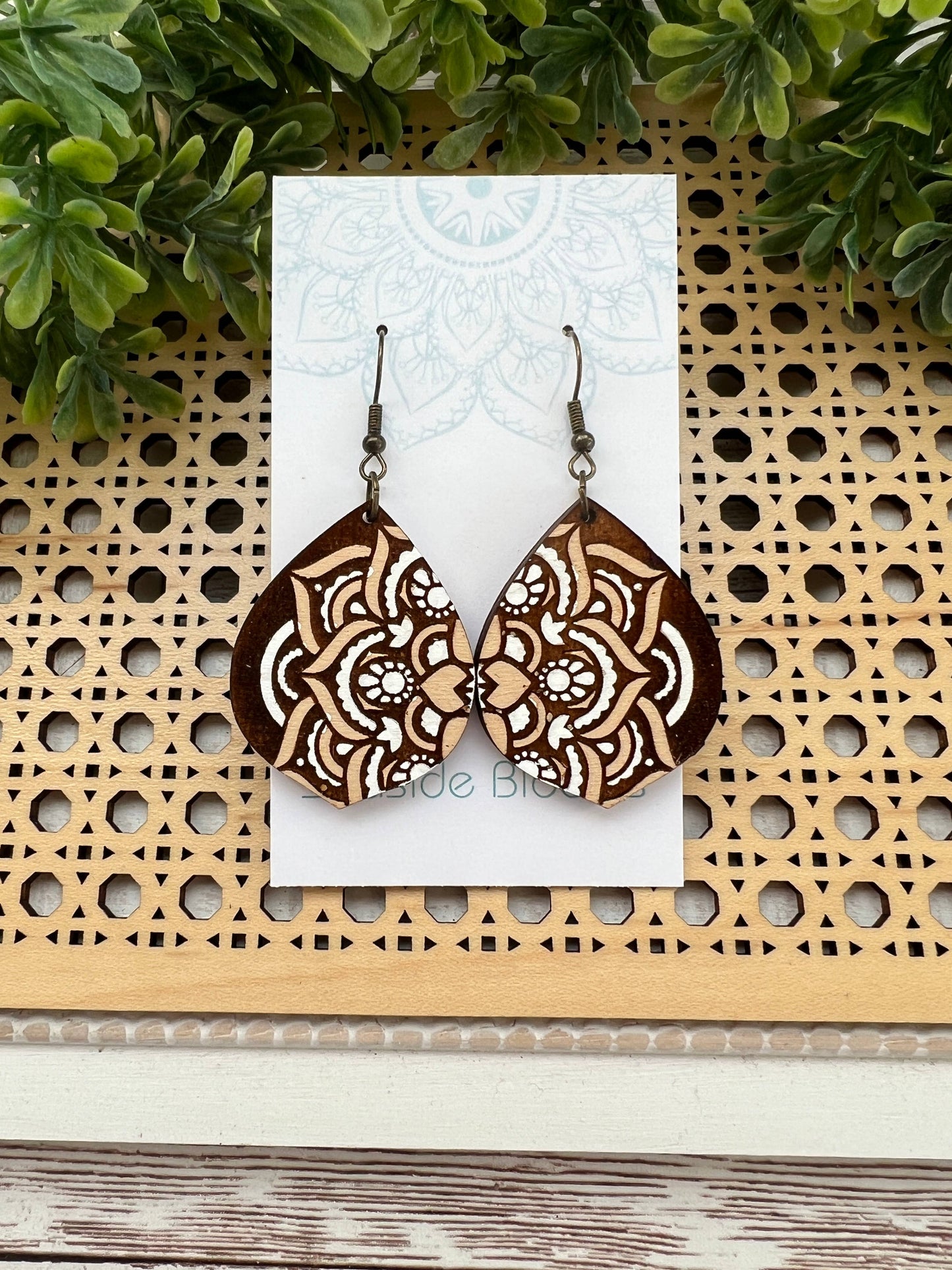 Wooden Earrings - Mandala - Brown