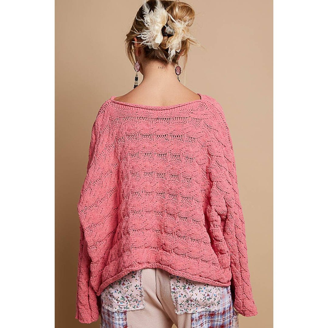 Round neck semi cropped knitted solid sweater