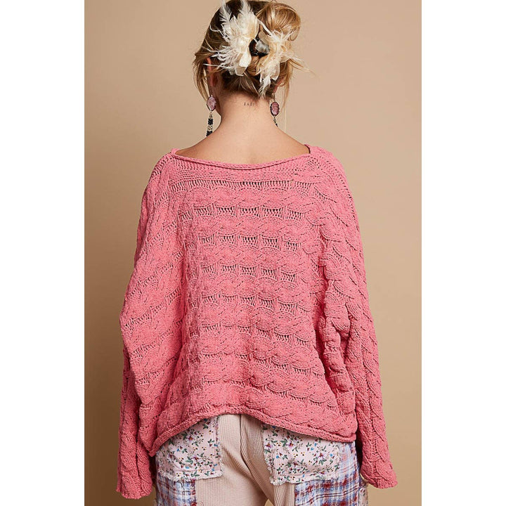 Round neck semi cropped knitted solid sweater