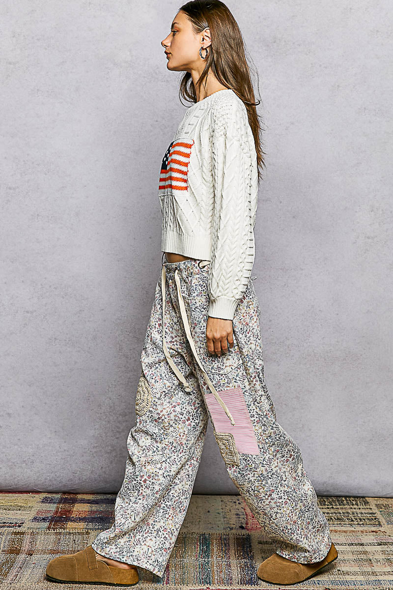 Floral Patchwork Twill Pants