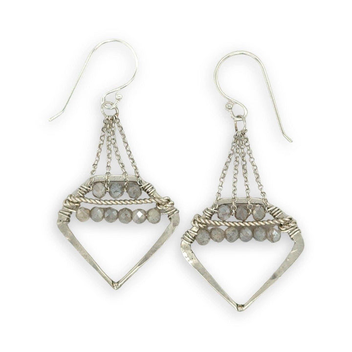 Suspended Moonstone Point Chandelier Earrings