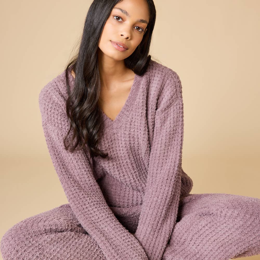 Marshmallow Waffle V-Neck Lounge Set for Women