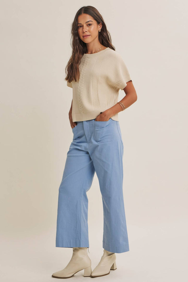 High Waisted Wide Leg Crop Pants | Linen Blend