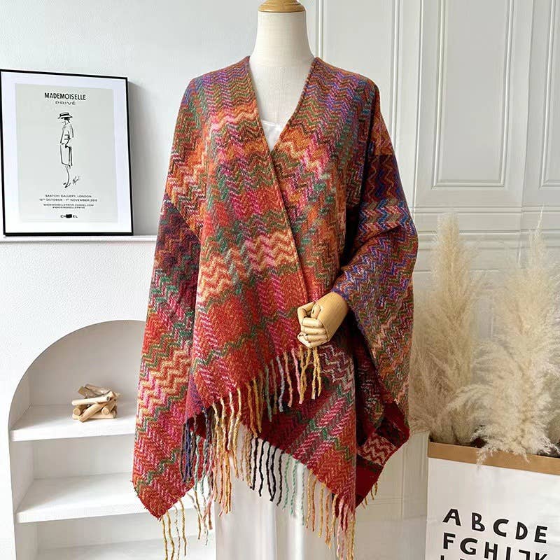 Bohemia vintage plaid Thermal shawl with tassel