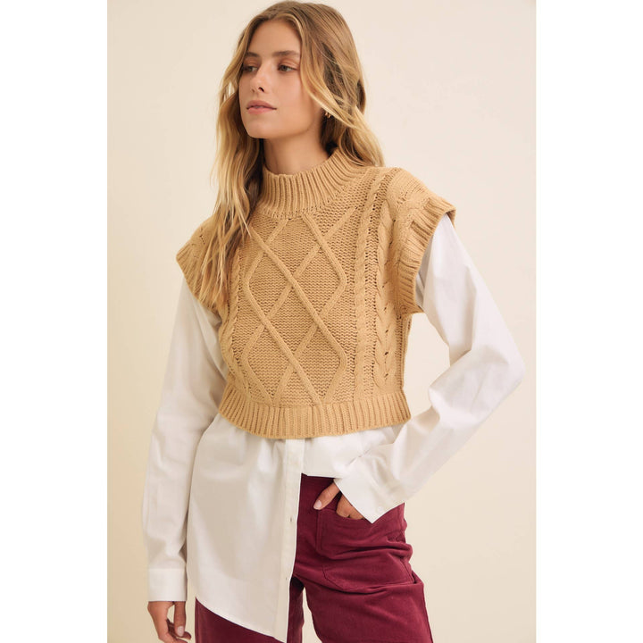 Mock Neck Sweater w/ Button Down
