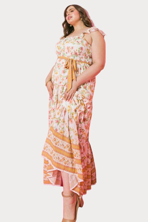 Plus | Floral Smocked Maxi Dress