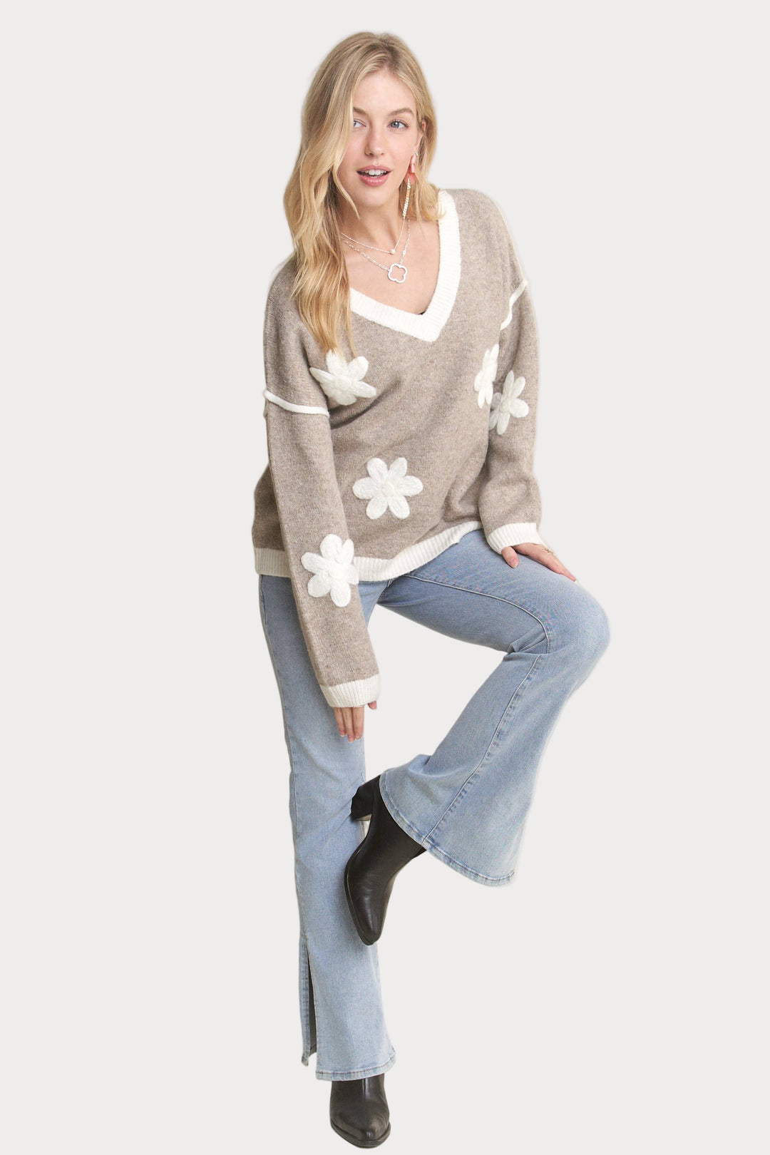 The Daisy Cozy Knit Sweater | Retro Floral Knit Pullover