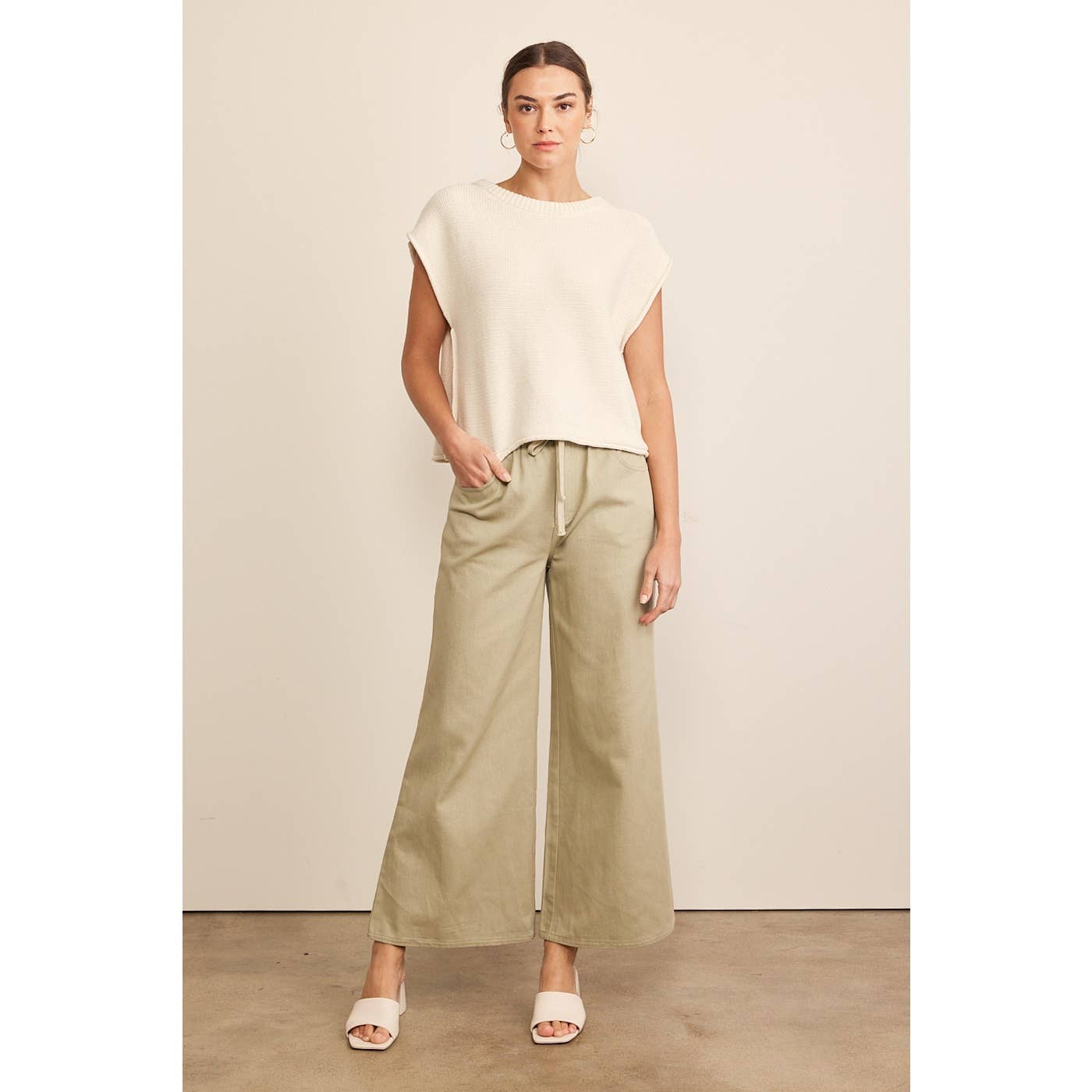 WIDE LEG DENIM PANTS WITH ELASTIC WAISTBAND