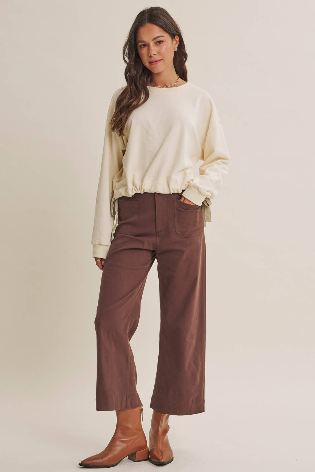 High Waisted Wide Leg Crop Pants | Linen Blend