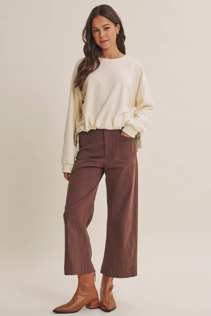 High Waisted Wide Leg Crop Pants | Linen Blend