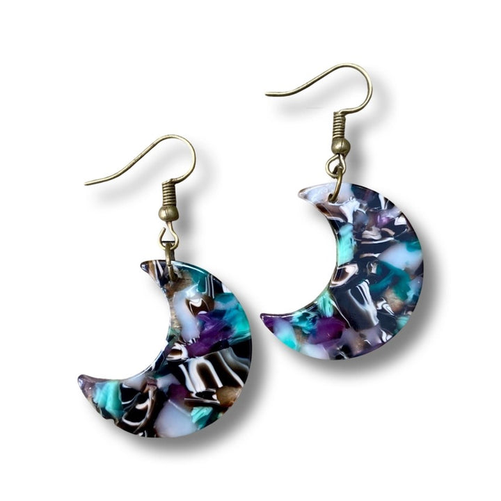 Purple Blue Crescent Moons Acrylic Acetate Earrings