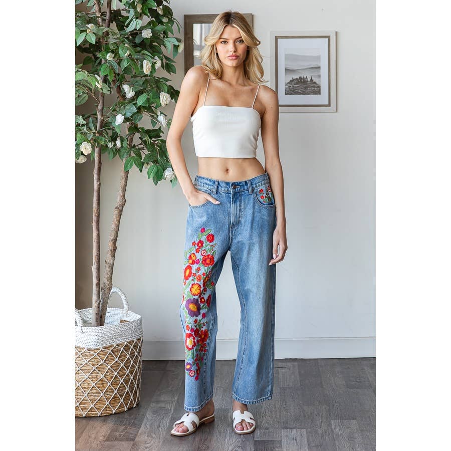 Flower Embroidered Jeans