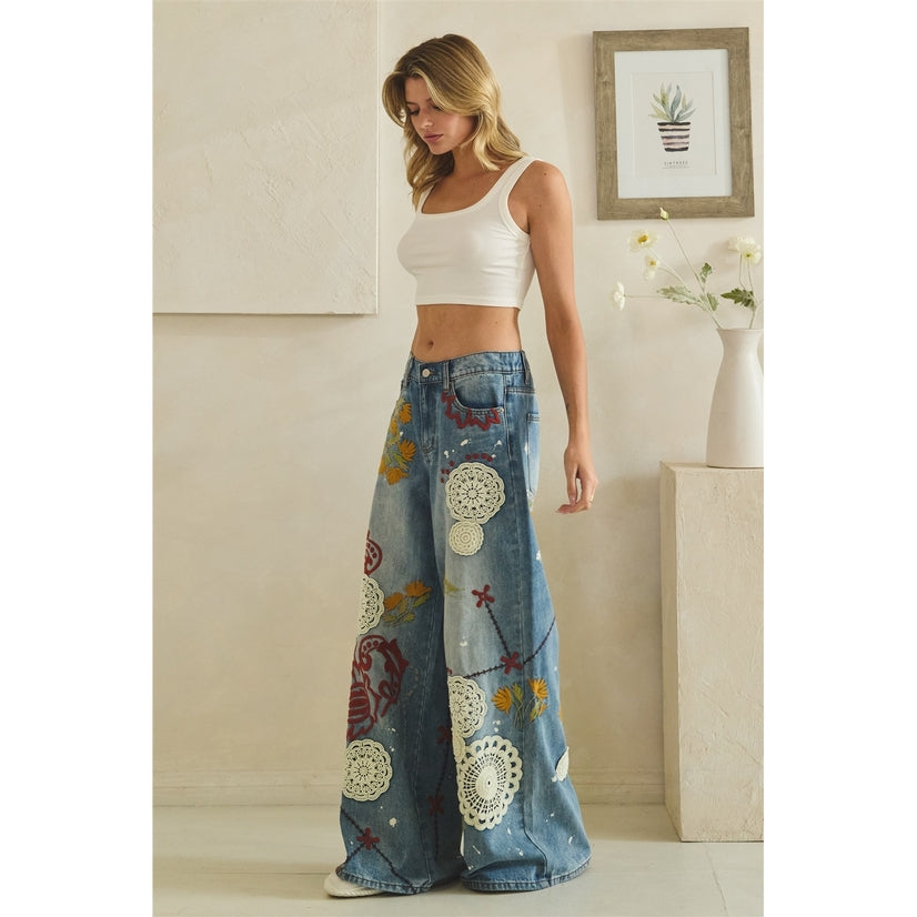Wildflower Mosaic Wide Leg Jeans