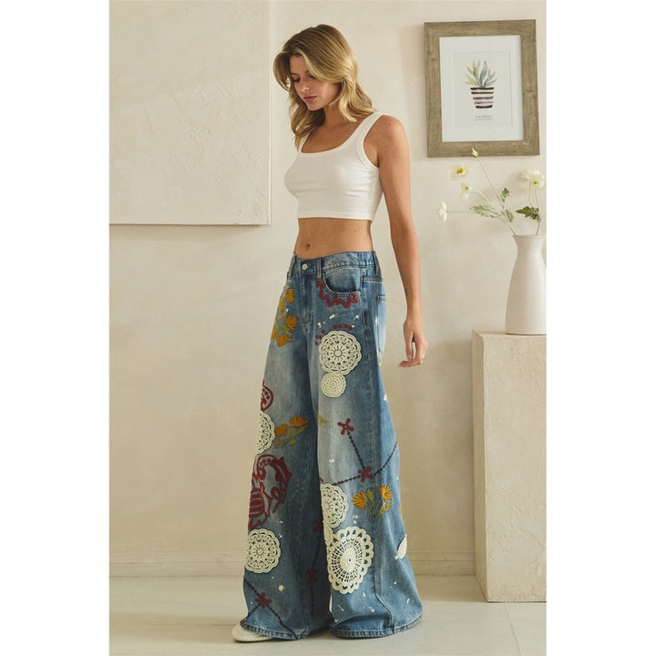Wildflower Mosaic Wide Leg Jeans