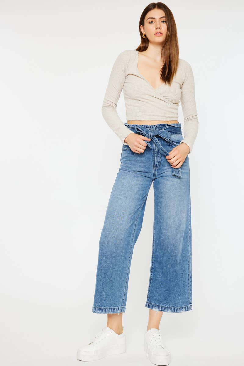 Aroly Ultra High Rise Belted Paperbag Wide Leg Jeans