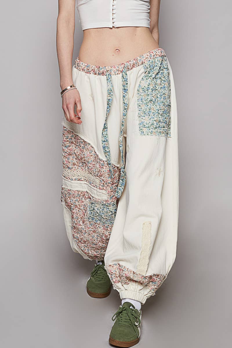 Floral print Patchwork Twill Joger Pants