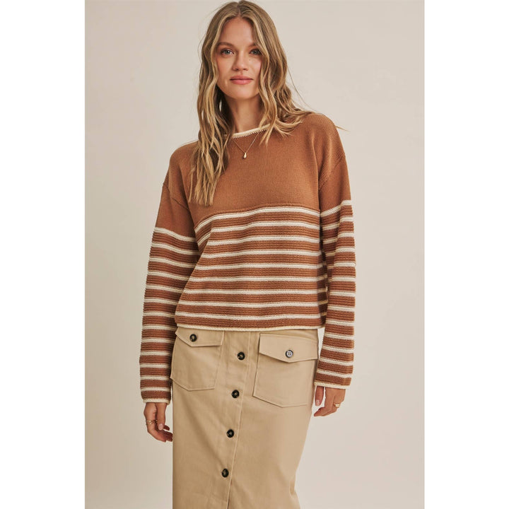 COZY CABIN CONTRAST STRIPE RELAXED SWEATER TOP